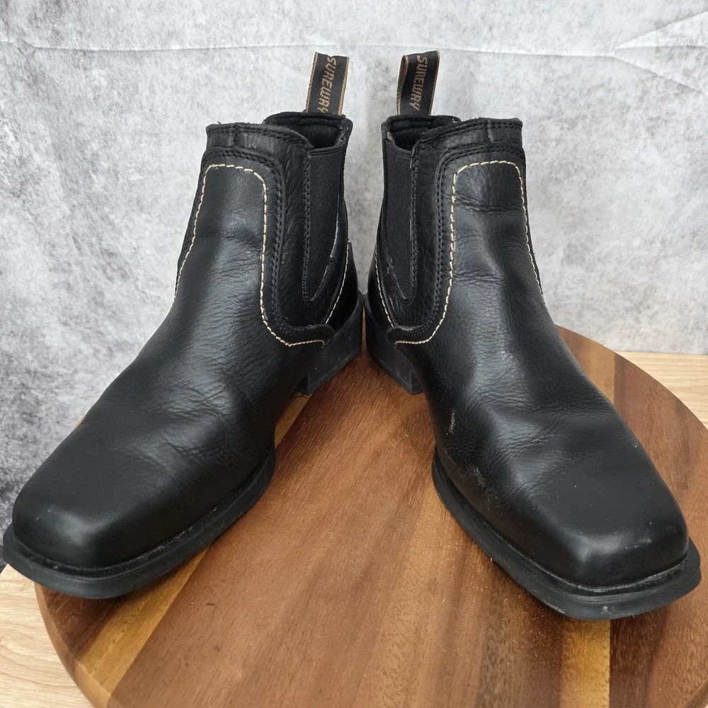 Sureway Chelsea Boots Mens 7.5 Black Leather Western Work Comfort‎ Safety